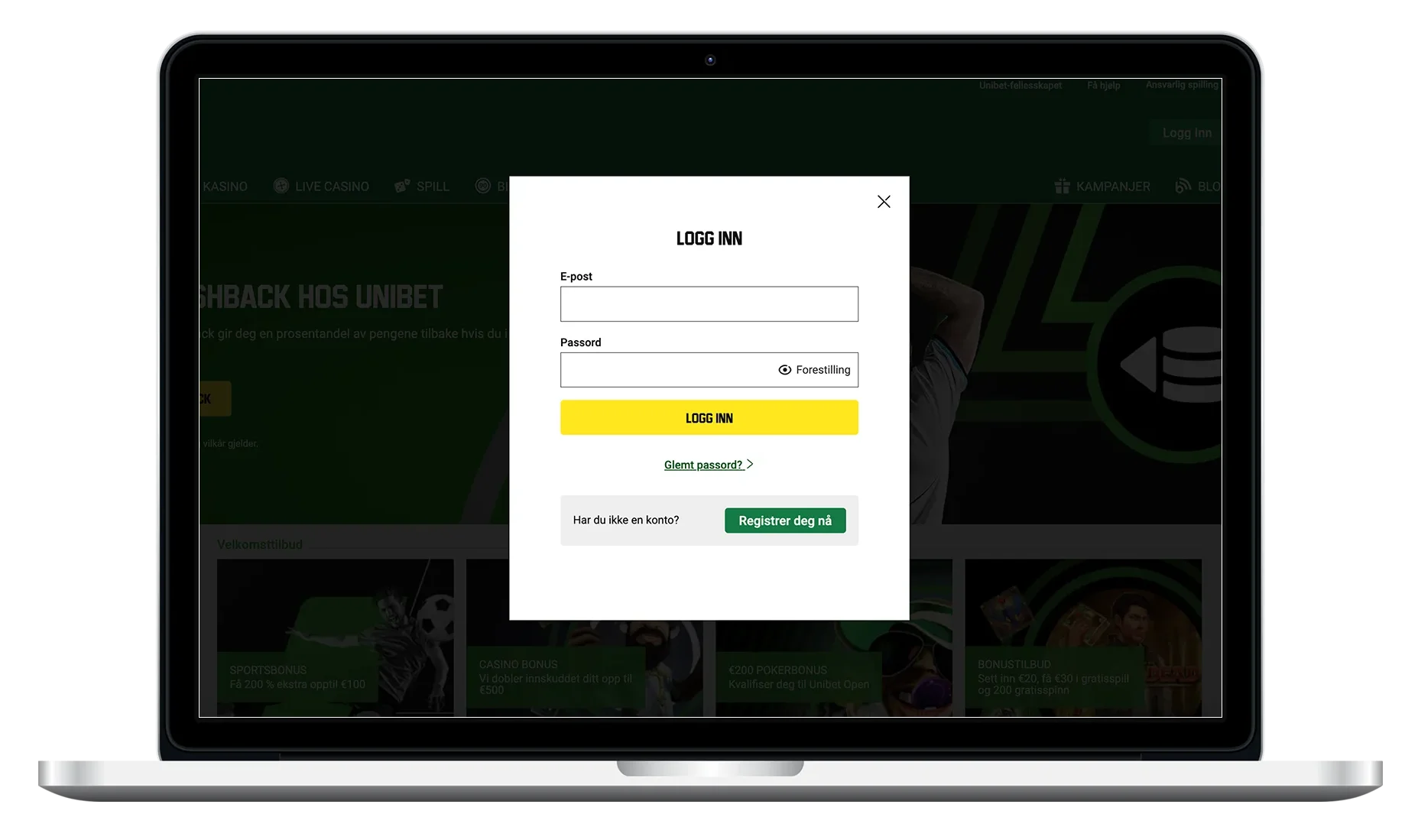 Screenshot van de UniBet login-pagina op mobiel en desktop